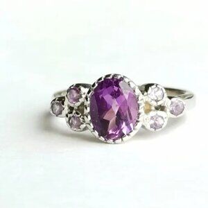 New Amethyst multi gemstone sterling silver ring size 7